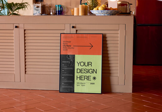 Mockup Of Customized Poster With Black Frame