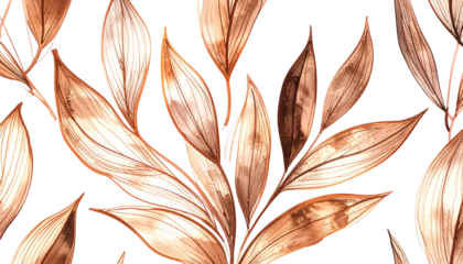 Elegant botanical illustration of brown leaves against a black background