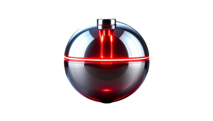 Metallic sphere with glowing red accents against a black background