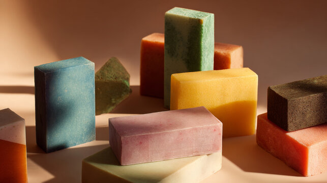 Colorful Geometric Artisan Soaps in Modern Minimalist Light