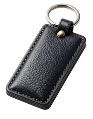 Black rectangular leather keychain Isolated on transparent or white, Cut out