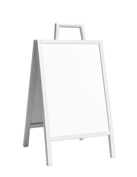 Blank white a frame sandwich board sign, outdoor advertising mockup Isolated on transparent or white, Cut out
