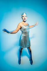 Latin Drag Queen Showcases Stunning Space Techno Glamour With Silver Wig and Bold Makeup