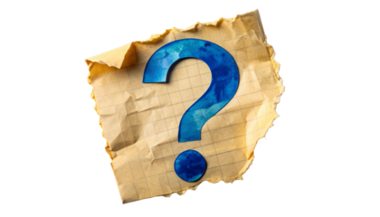 Question mark on textured paper. Isolated black background