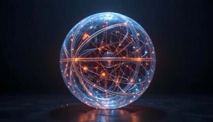 Abstract glowing sphere representing global data network and futuristic technological connections. basketball x-ray
