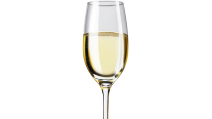 A glass of champagne filled with bubbly white wine perfect for celebrations and special occasions on transparent background. on transparent background