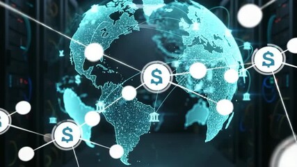 Global Digital Payment Network With Connected Transactions And Data Nodes - Powered by Adobe