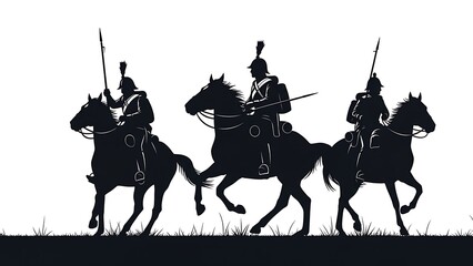 Cavalry Horsemen Silhouette in Battle Formation
