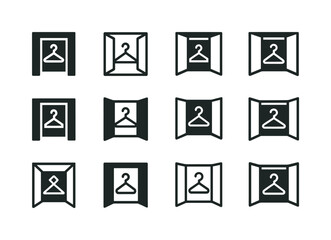 Open Closet Logos. Open closet. Icon set. Set Logo of Open closet: clothes hangers inside. harmonious logo variations of the same emblematic concept, each with