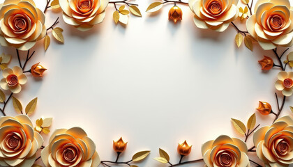 Beautiful yellow rose frame. Background of floral motifs. Mockup for festive greeting card. Copy space.