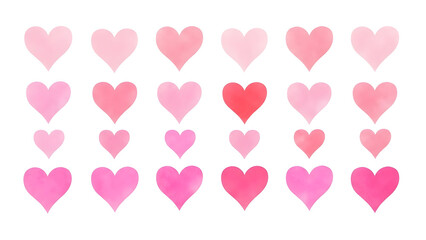 A collection of pink and red heart shapes on a white background