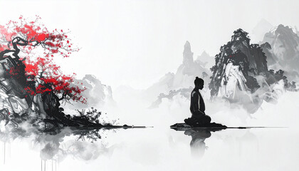 Enso-Inspired Zen Concept Art with Ink Wash and Minimal Space,AI generated