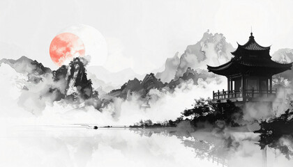 Enso-Inspired Zen Concept Art with Ink Wash and Minimal Space,AI generated