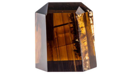 Transparent, faceted crystal in shades of brown and gold