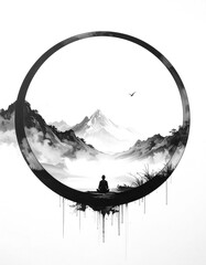 Enso-Inspired Zen Concept Art with Ink Wash and Minimal Space,AI generated