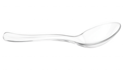 Clear glass spoon with a slender handle and rounded bowl perfect for serving and dining on transparent background. on transparent background
