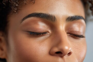 Woman closing her eyes experiencing relaxation and peacefulness