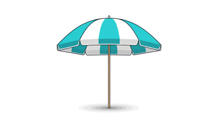 Blue and White Striped Beach Umbrella Illustration. © Berkah