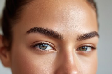 Woman focusing on beauty care with well-groomed eyebrows and clear skin