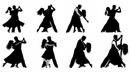 Couples dancing in various poses isolated on transparent background
