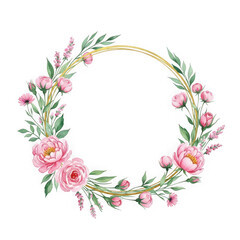 Obraz premium Delicate pink floral wreath isolated on transparent background