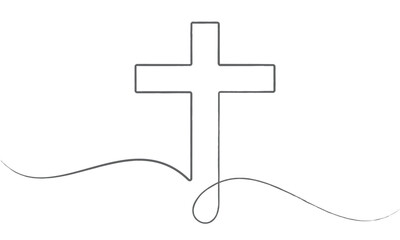Christian cross is one continuous line. Symbol of the Christian faith. Religious cross. 