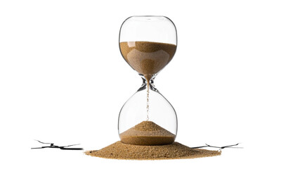 A classic hourglass with sand flowing against a black background