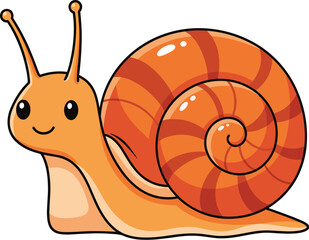 Cute cartoon snail illustration with spiral shell, smiling garden animal character, slow nature creature, playful kids friendly artwork © Hey World