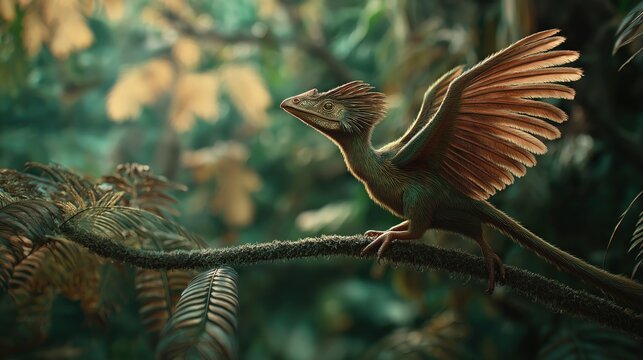 Microraptor gui Perched in Lush Prehistoric Forest