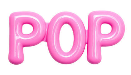 Pink 3D "POP" text, glossy finish, isolated on a stark black background