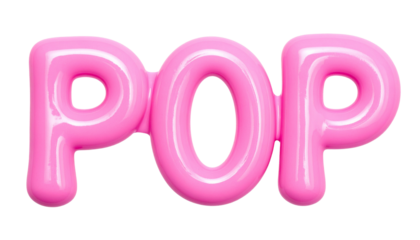 Pink 3D "POP" text, glossy finish, isolated on a stark black background
