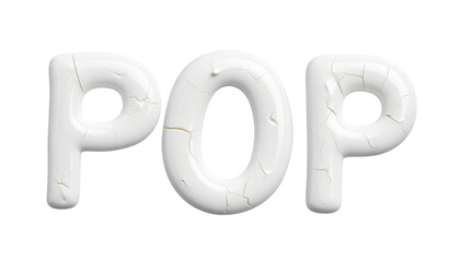Three white letters spelling "POP" with crack texture on a black background