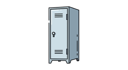 Isolated Light Blue Metal Locker with Vents and Handle.