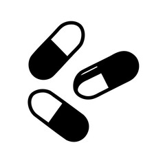 Minimalist illustration of three monochrome capsules representing medicine and healthcare