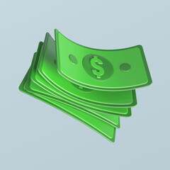 3d cartoon dollar bills stack representing finance and wealth