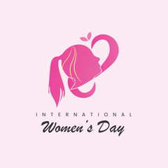 International Women's Day Graphic with Pink Profile Silhouette and Heart Shape