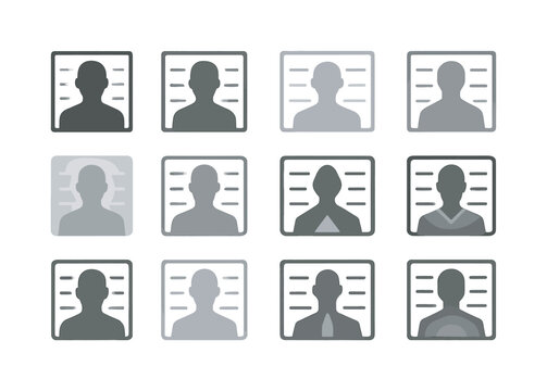 Faded Mugshot Icons. Faded police mugshot. Icon set. Set Logo of faded police mugshot: retro ID card style. harmonious logo variations of the same emblematic