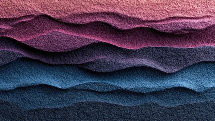 Colorful layered sand dunes with wavy ridges in pink, purple, and blue. Concept Colorful sand dunes, Layered ridges, Pink purple blue palette, Desert landscape, Dreamy dunes
