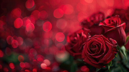 red roses, the symbol of love and romance with bokeh background for Valentine card wallpaper banner.