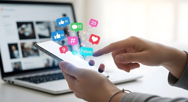 Influencer Marketing and Social Media Management Concept with Smartphone and Engagement Stats
