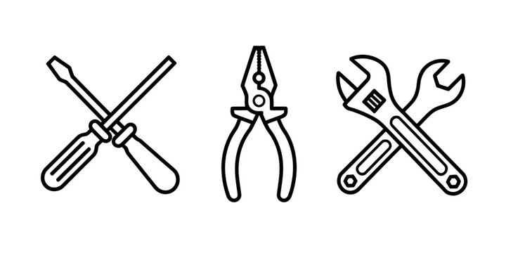 Essential handyman toolkit featuring crossed screwdrivers, pliers, and wrenches - Powered by Adobe