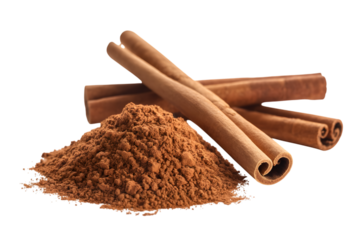 cinnamon sticks and powder, spice, and aromatic flavor . Isolated on transparent background, png
