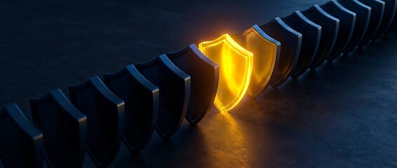 Cyber security protection concept with glowing shield stopping falling
