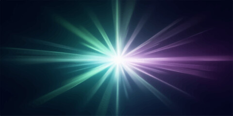 Fototapeta premium Bright light beam shining with colorful rays on dark background