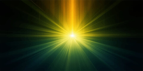 Bright shining sun or light beam with rays on dark background