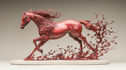 Dramatic Art Composition Featuring Red Horse Statue 