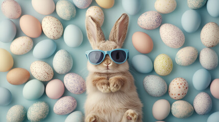 Festive Easter Scene with Bunny and Colorful Spring Eggs