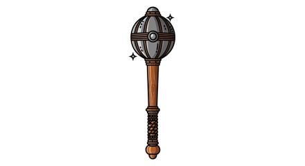 Obraz premium Medieval Flanged Mace Weapon with Wooden Handle and Metal Head.