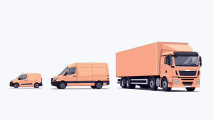 Fleet of commercial vehicles: small van to large truck in flat design