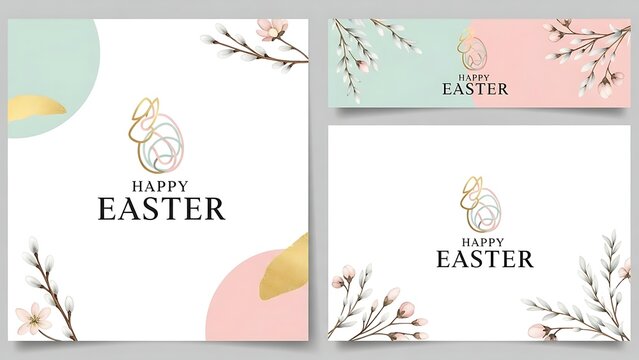Set of business card templates featuring floral spring patterns and heart art vector illustrations for elegant Easter greeting cards or baby shower invitations with pink nature leaf decorations